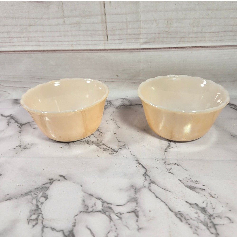 Vintage Fire King Peach Luster Custard Bowls, 6oz, Set of 2‎ Scalloped Edge